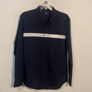 7DIAMONDS Dark Blue Dress Shirt with White Stripe and Pocket